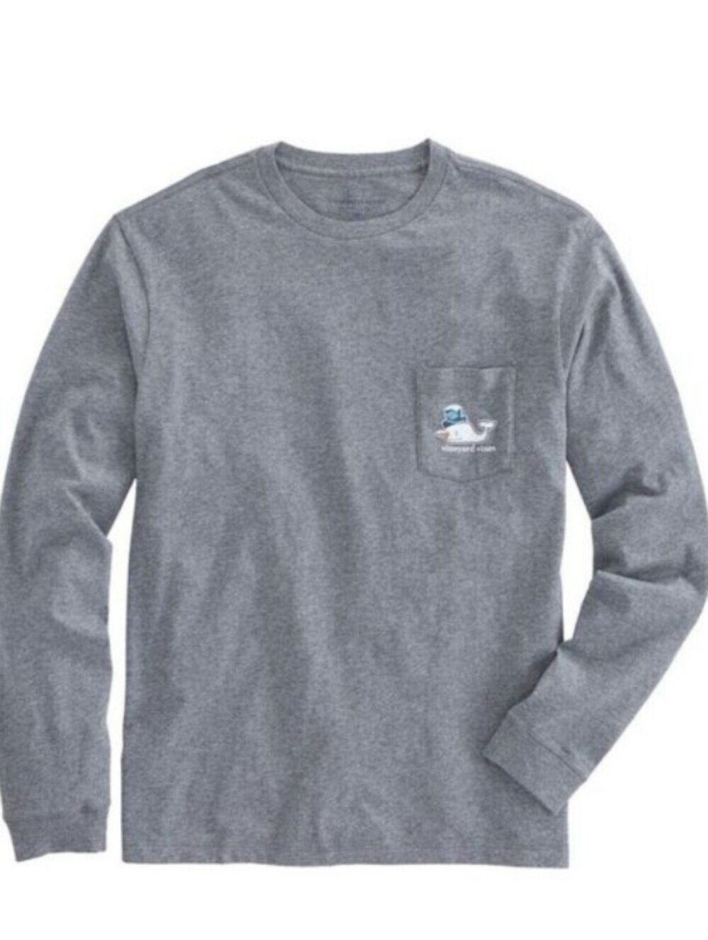 Vineyard Vines Gray Long-Sleeve Winter Holiday Snowman Whale Pocket T-Shirt